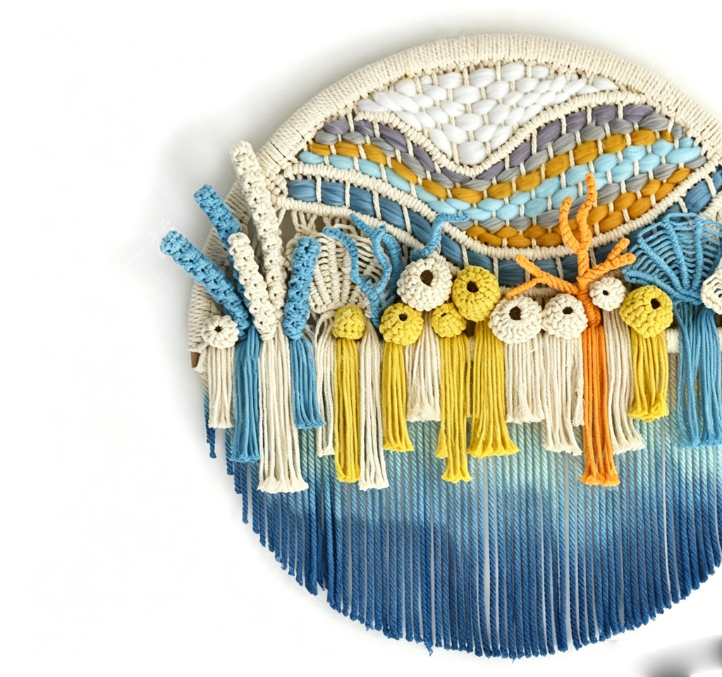 Hand woven circular tapestry
