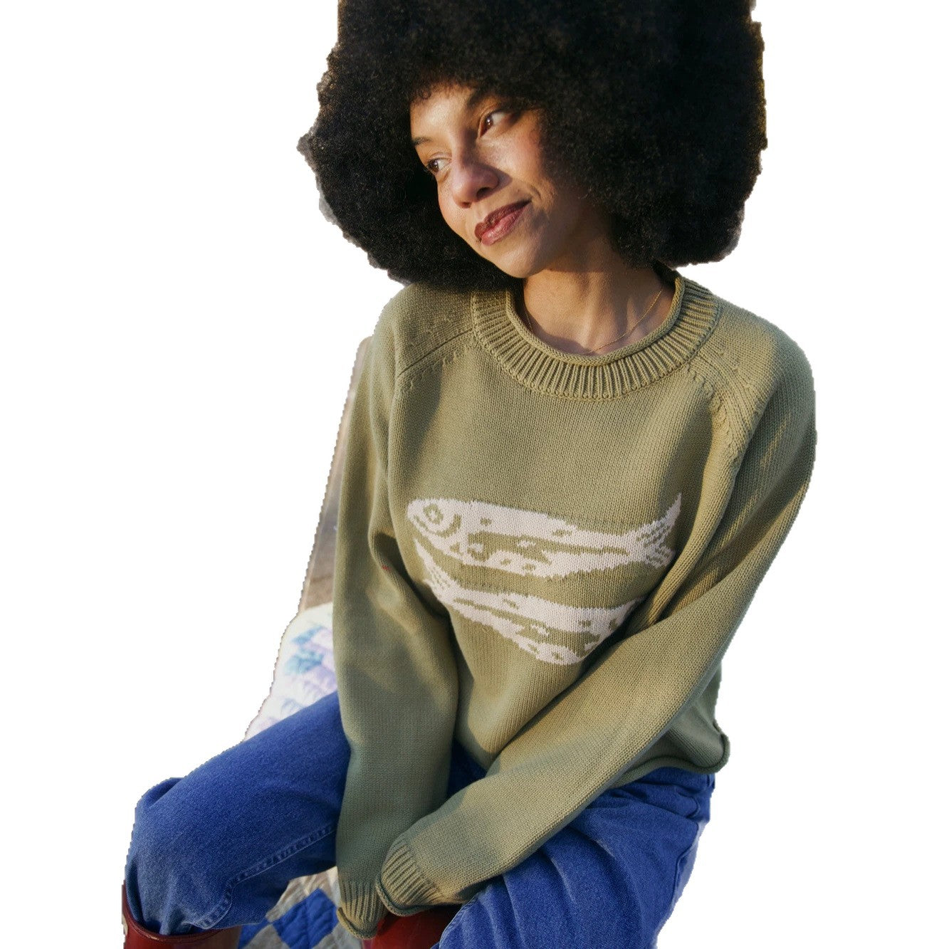 Loose long sleeved round neck pullover sweater