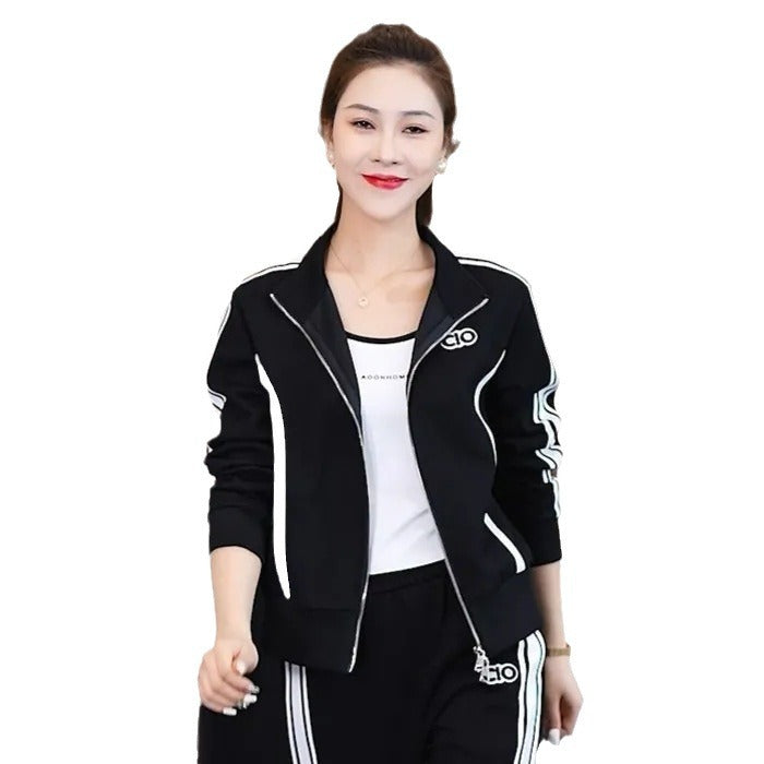 Casual Sporty Women's Outfit Set, Fashionable Youthful Slimming Cardigan Hoodie and Sweatpants Two-Piece Set