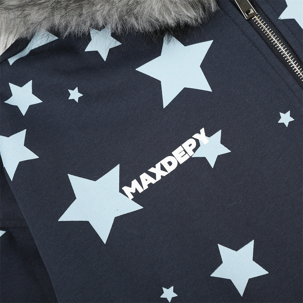 Starry printed hooded cardigan sweatshirt