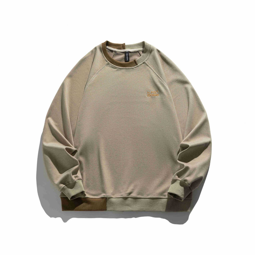 Color-block Splicing Embroidery Design  Long Sleeve Hooded  Loose Fit  Unisex Pullover Hoodie