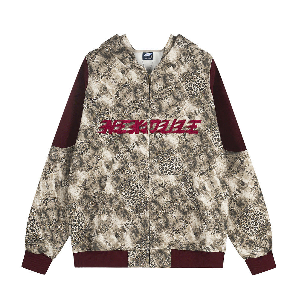 Leopard print vintage hooded sweatshirt