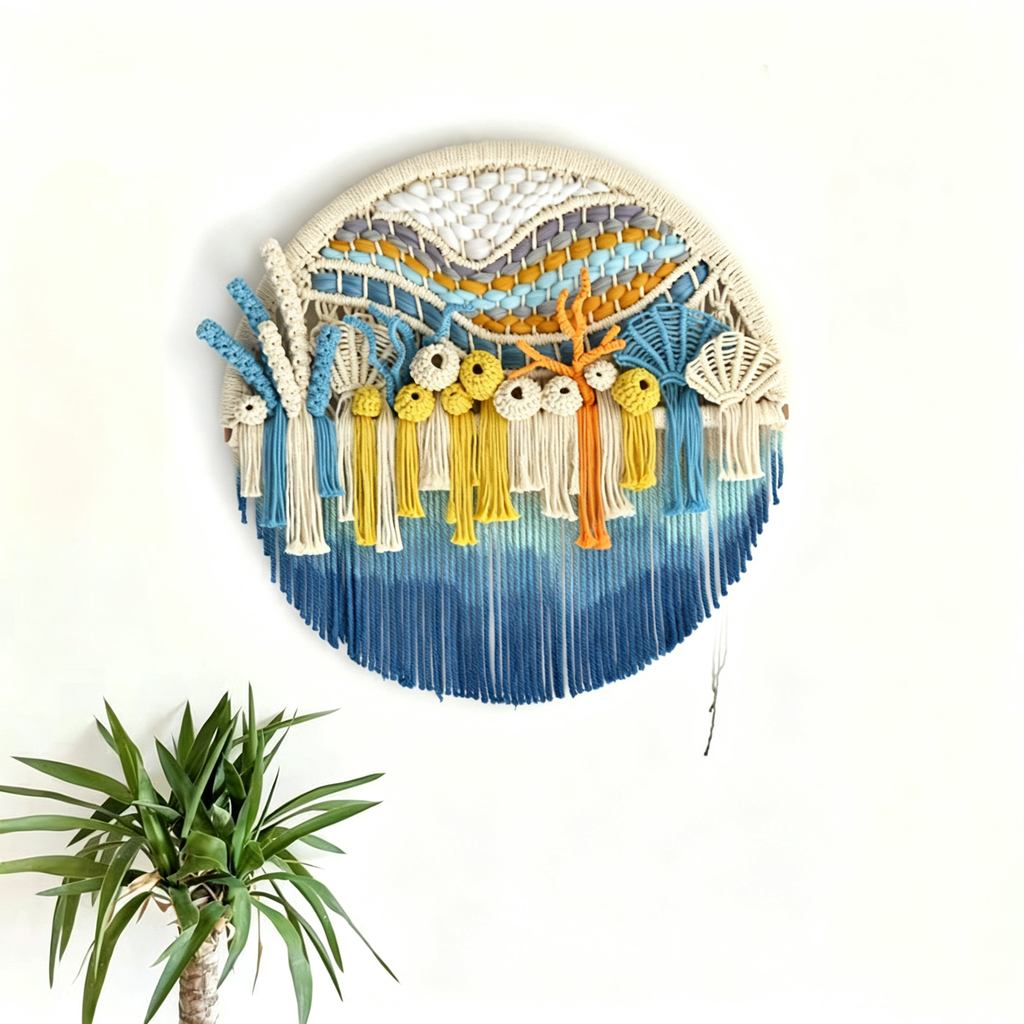 Hand woven circular tapestry