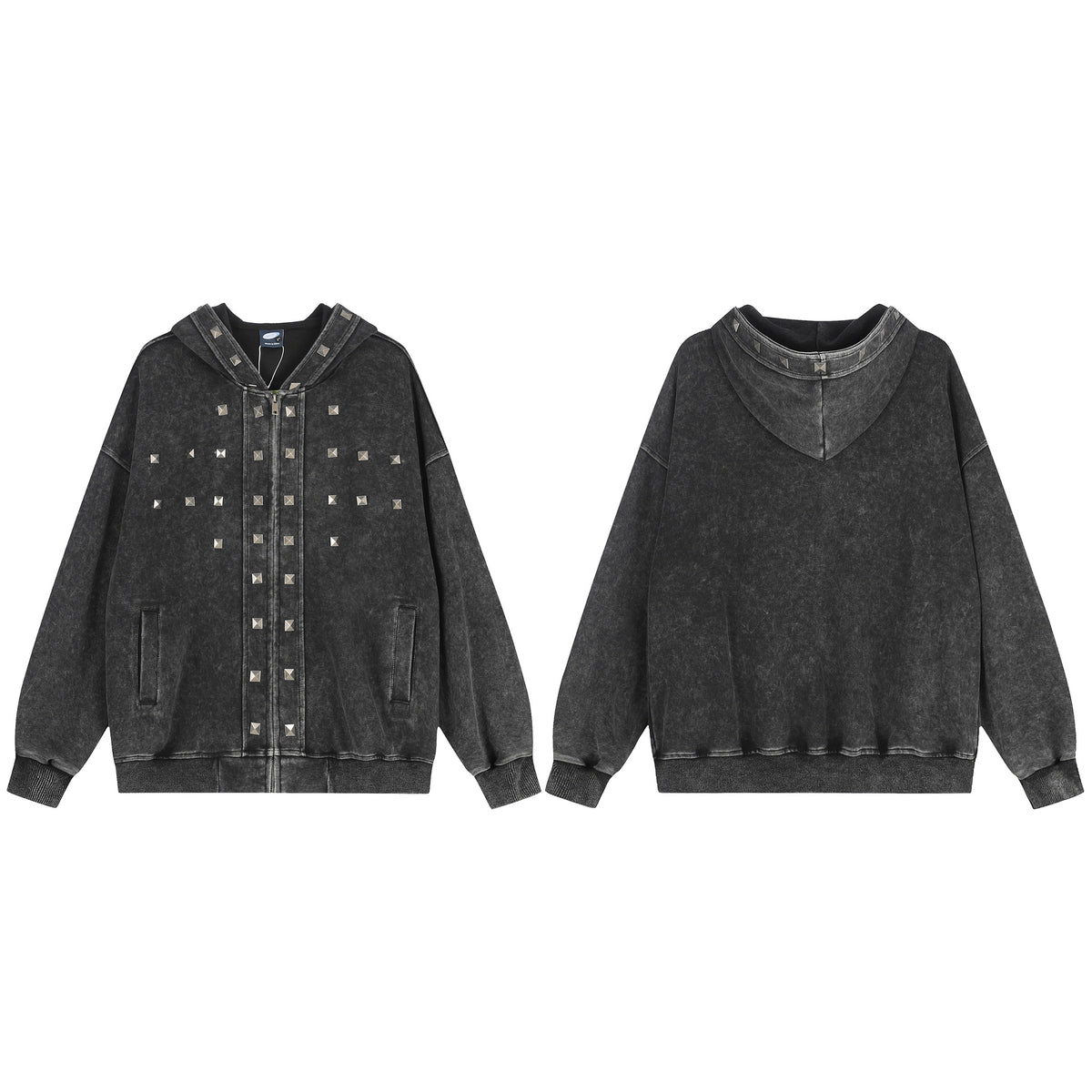 Punk Abi style rivet hooded sweatshirt cardigan jacket