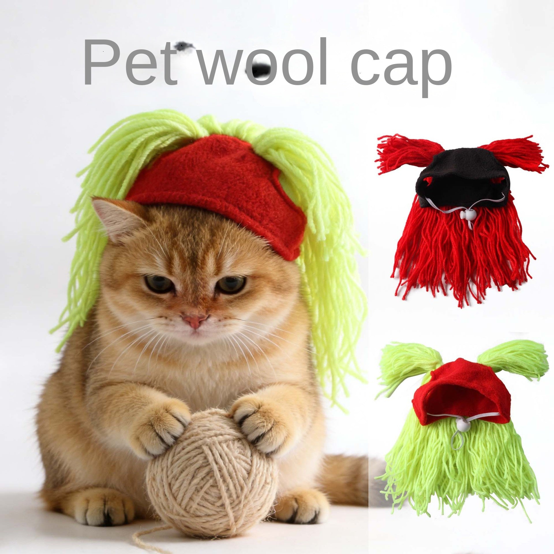 Pet wool hat for cats with funny double braided hairstyle