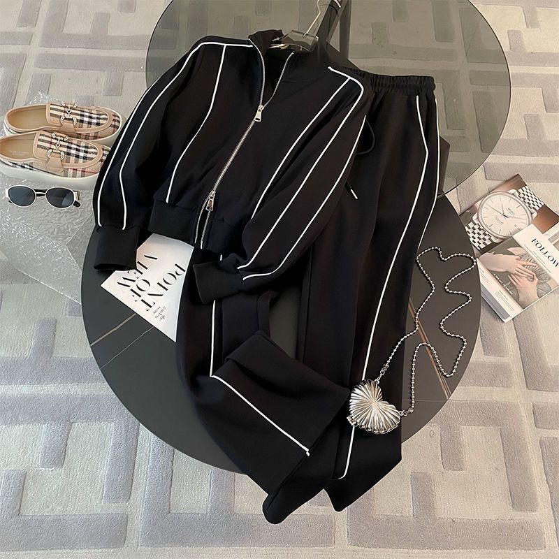 Fall Street-Style Sports Suit for Women, Fashionable Casual Youthful Zip-Up Hoodie Jacket and Wide-Leg Pants Two-Piece Set Trendy