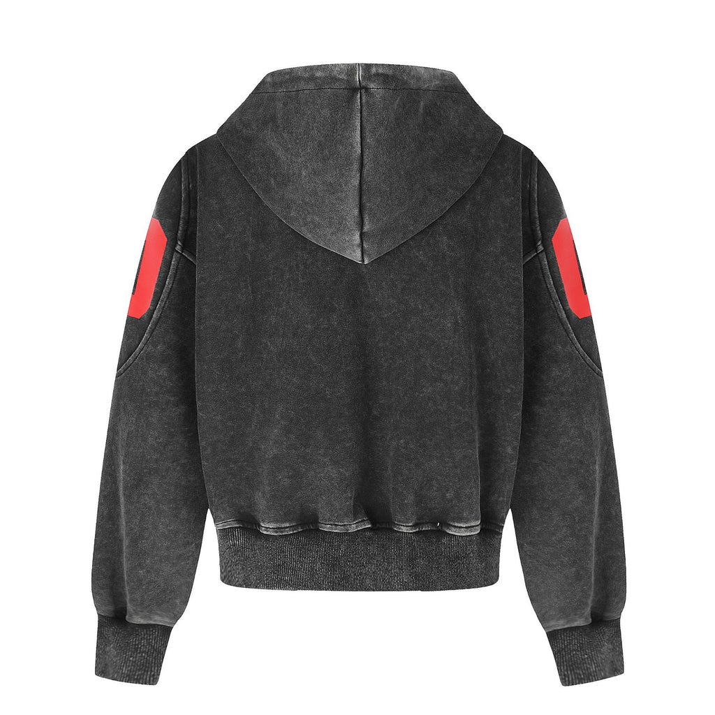 Washed short hoodie women's cardigan jacket