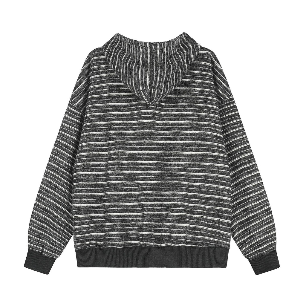 Star embroidered striped hooded sweatshirt casual jacket