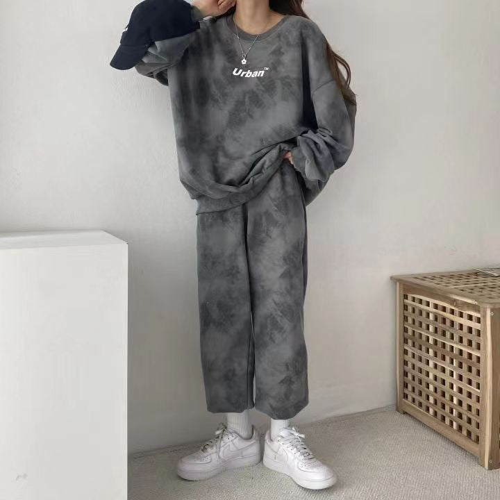 Spring and Autumn New  Hip-Hop Tie-Dye Fashion Set, Loose Hoodie and Wide-Leg Sweatpants, Two-Piece Outfit