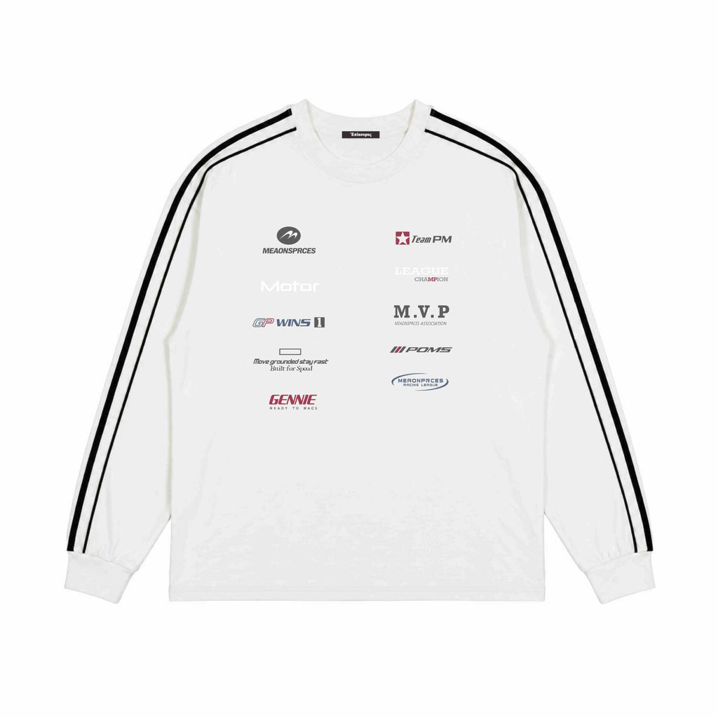 Motorcycle wind fabric letter-print round-neck loose-fitting long-sleeved T-shirt