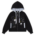 Sweet girl plaid inner hooded cardigan jacket for women