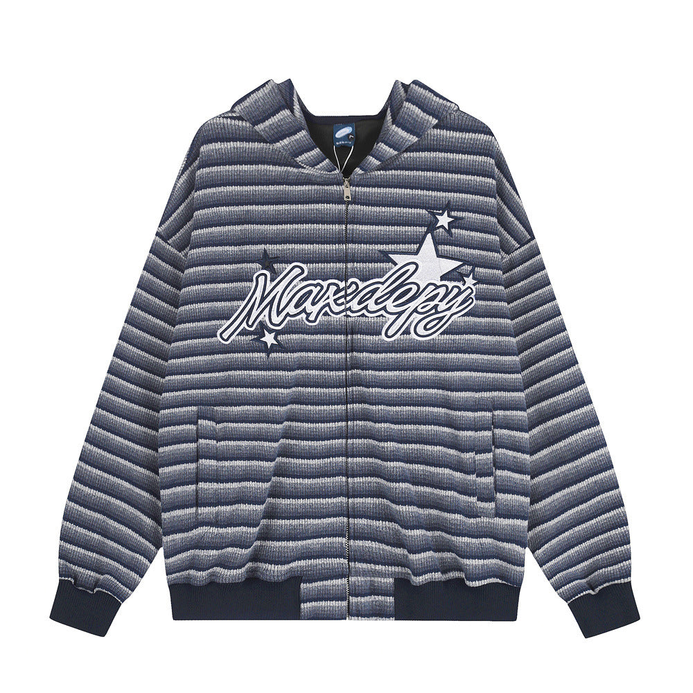 Loose striped hooded jacket sweatshirt