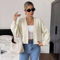 Solid color loose embroidered long sleeved cardigan sweater