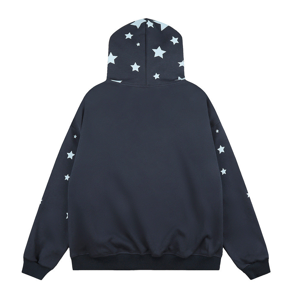 Starry printed hooded cardigan sweatshirt