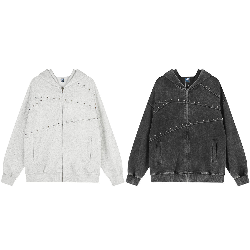 Loose punk rivet decoration college style jacket