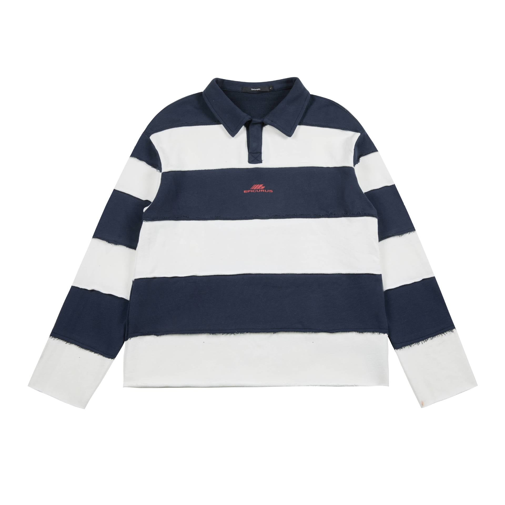 Creative Two-Tone Patchwork Polo Sweatshirt with Front and Back Prints