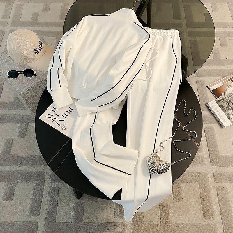 Fall Street-Style Sports Suit for Women, Fashionable Casual Youthful Zip-Up Hoodie Jacket and Wide-Leg Pants Two-Piece Set Trendy