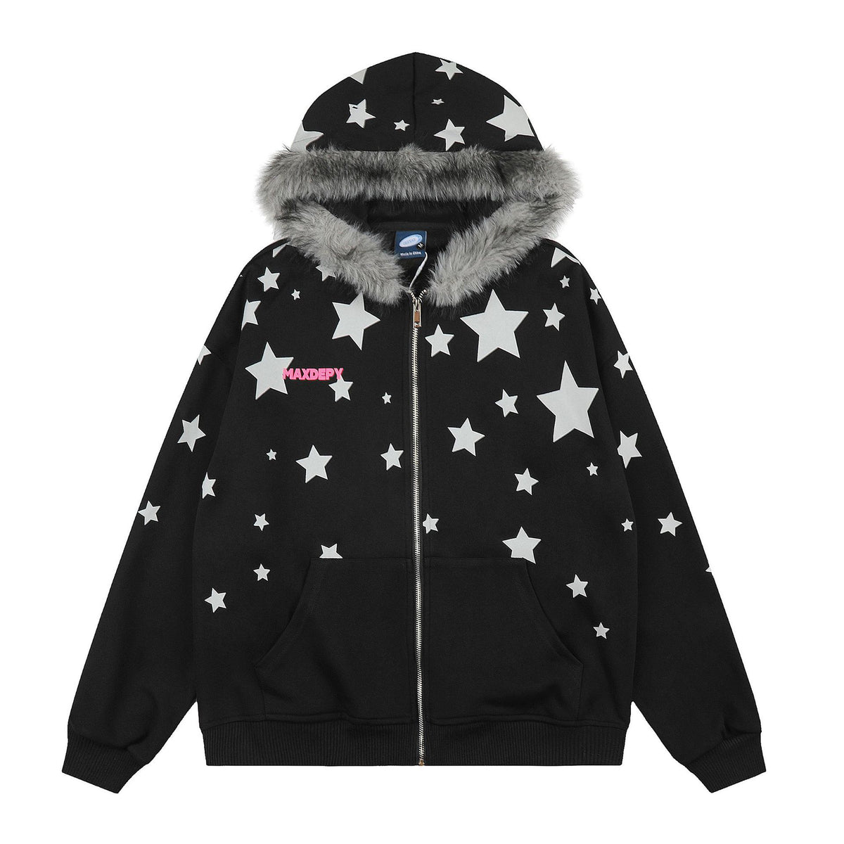 Tibetan blue star studded hooded jacket