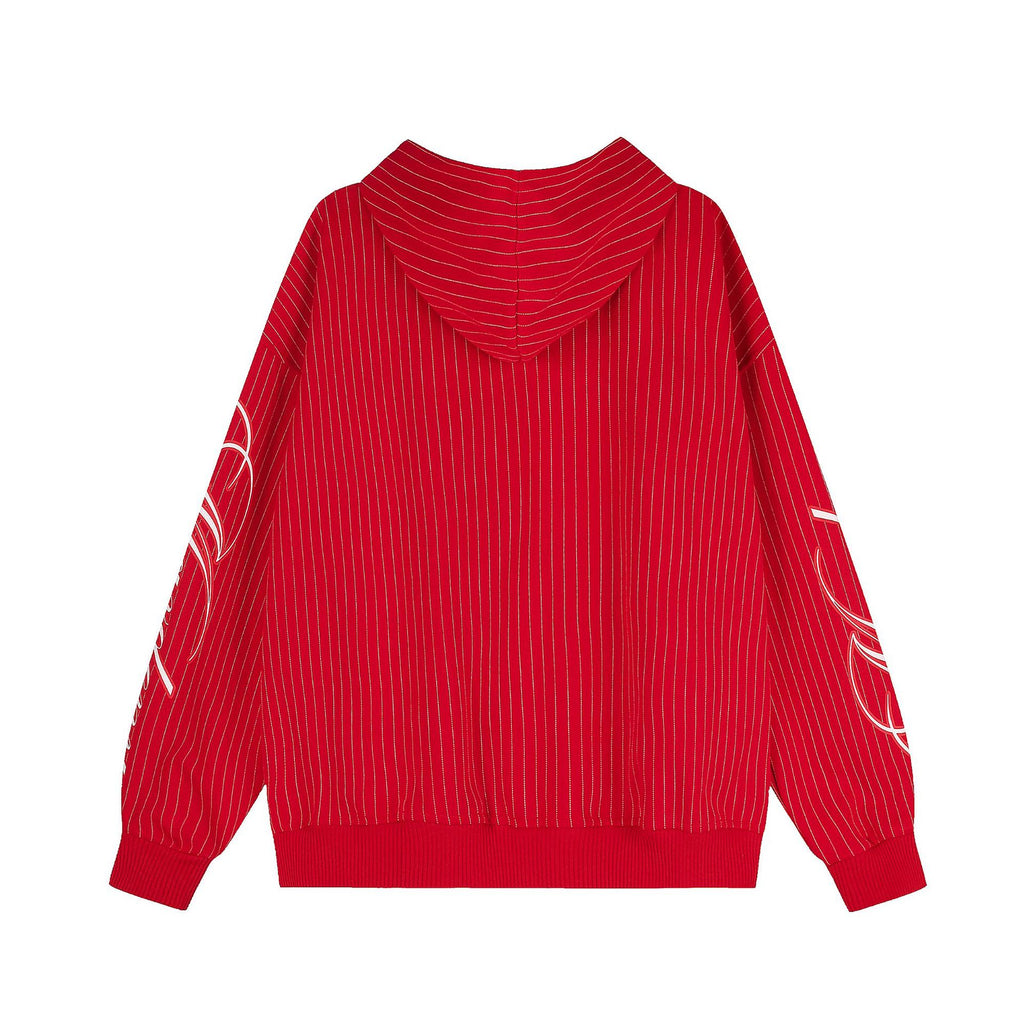 Striped letter hooded sweatshirt with zipper and cardigan
