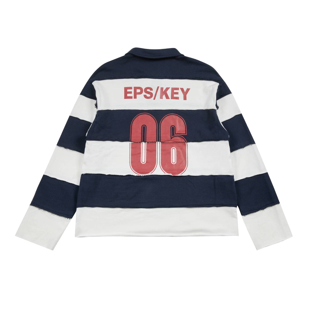 Creative Two-Tone Patchwork Polo Sweatshirt with Front and Back Prints