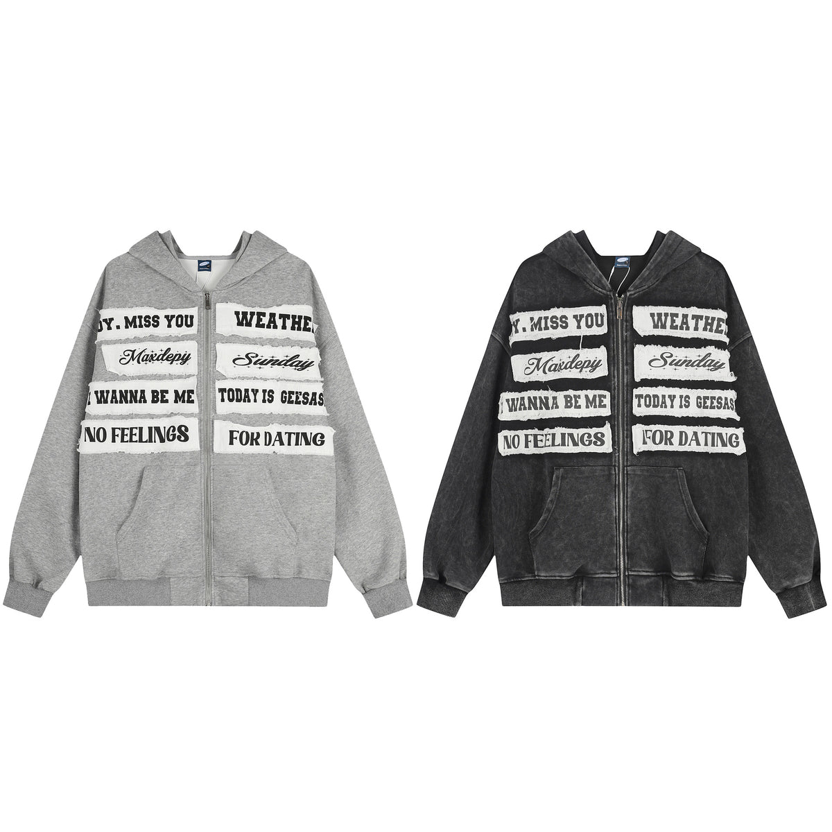 Letter printed hooded zipper sweatshirt cardigan