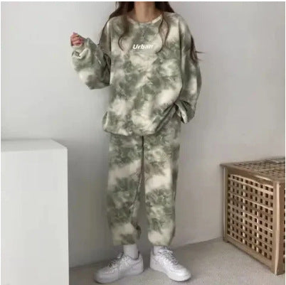 Spring and Autumn New  Hip-Hop Tie-Dye Fashion Set, Loose Hoodie and Wide-Leg Sweatpants, Two-Piece Outfit