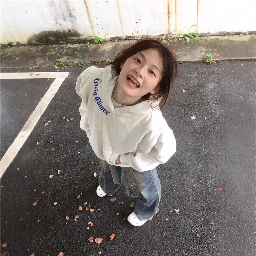 minimalist thin hoodie for women, casual letter print loose fit slimming top trend