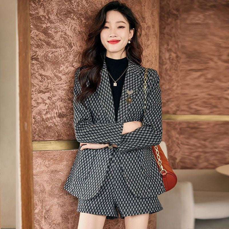 Smart Casual Suit Set Spring Autumn Luxury Style Elegant Fashion Chic Tweed Blazer Short Pants Two-Piece Women's Outfit