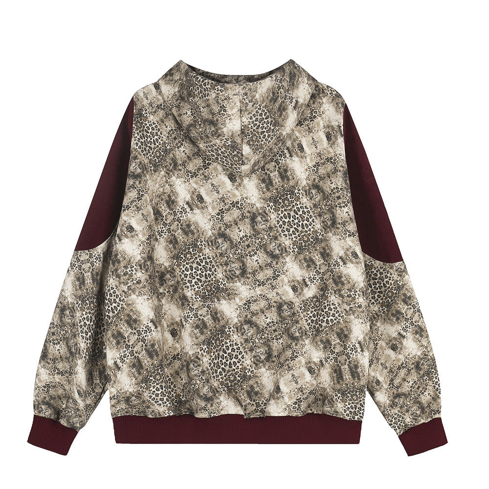 Leopard print vintage hooded sweatshirt