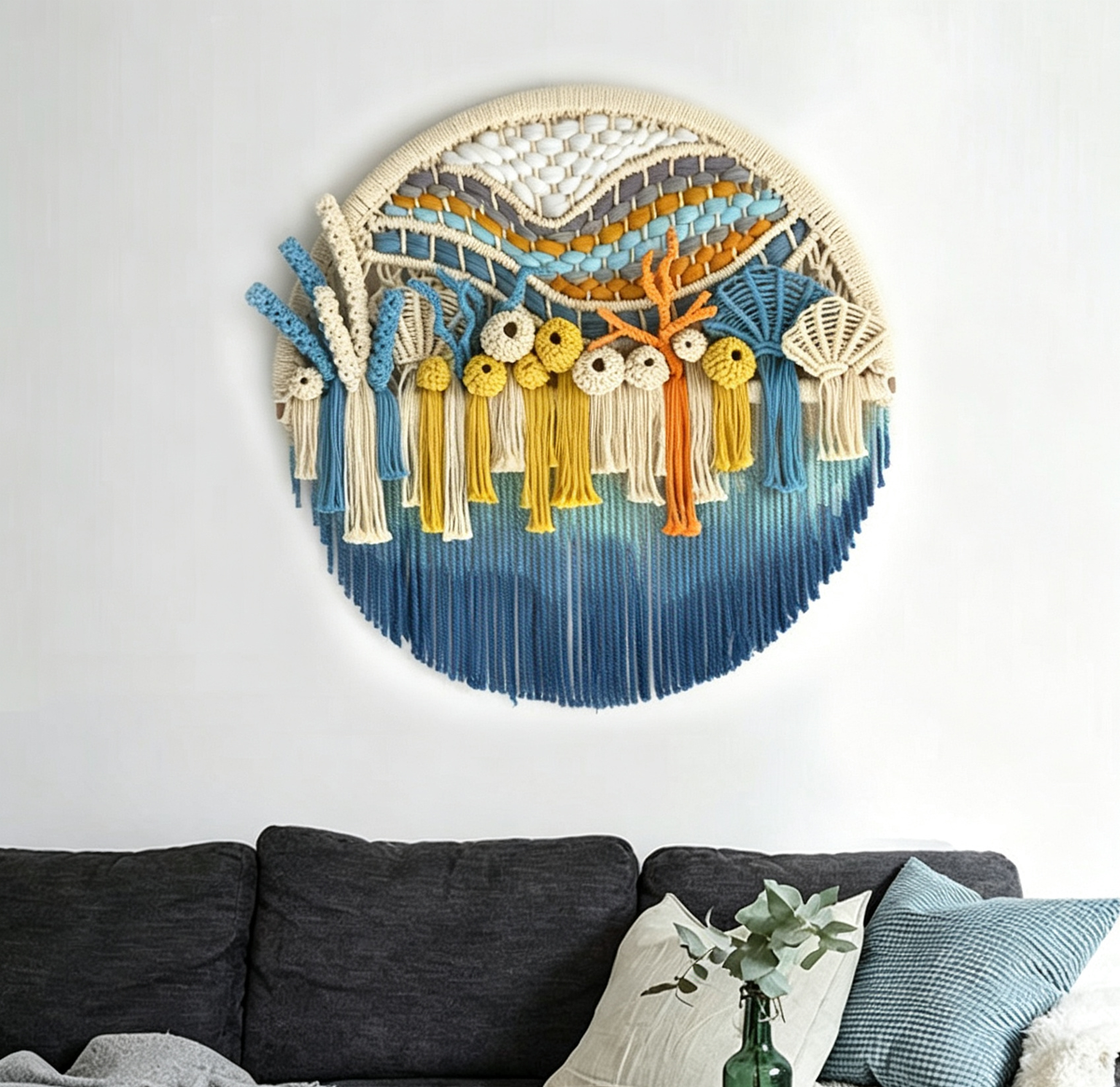 Hand woven circular tapestry