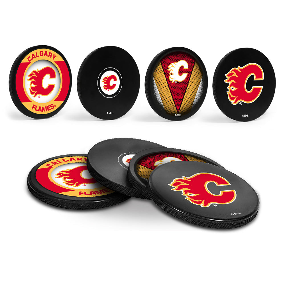 Calgary Flames Hockey Puck Coaster Set