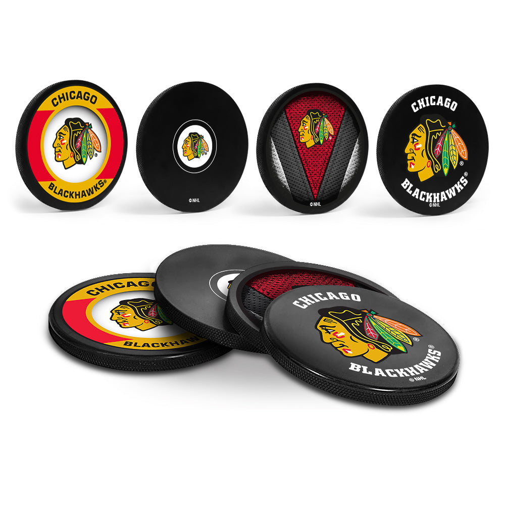Chicago Blackhawks Hockey Puck Coaster Set