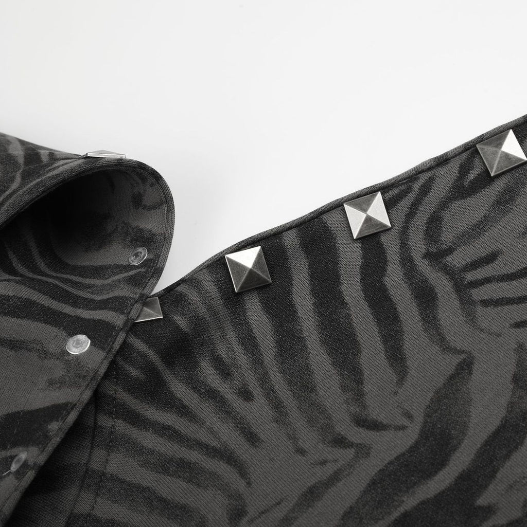 Zebra print hooded sweatshirt with rivets loose casual jacket