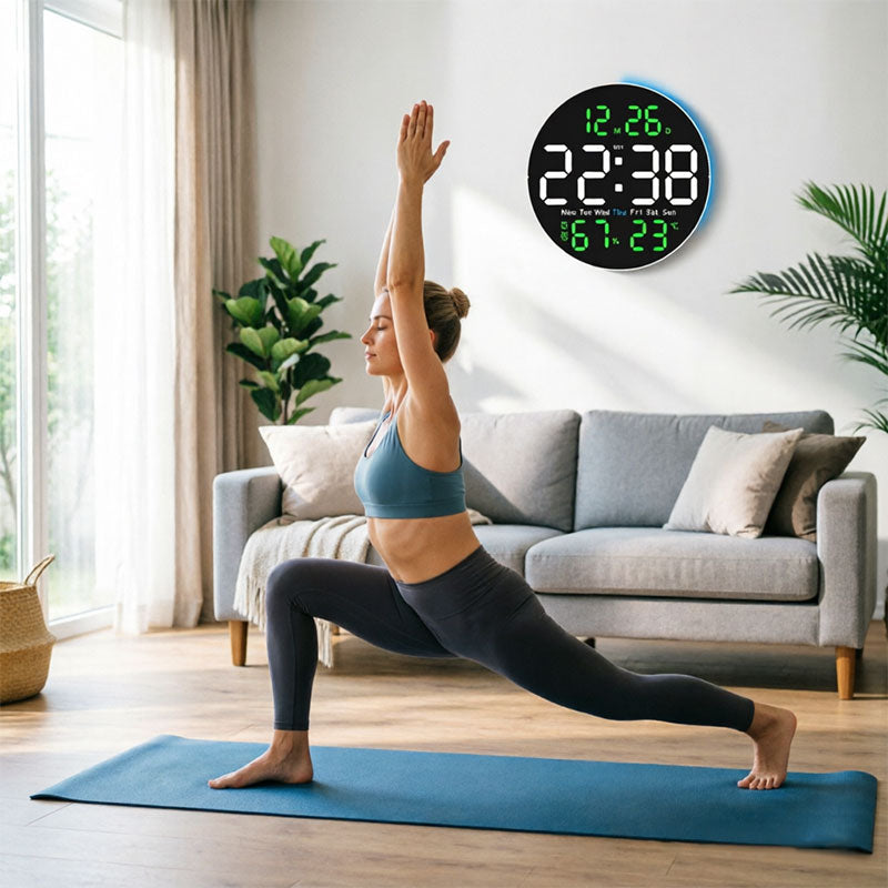 10 Inch Digital Wall Clock with Mood Light TEMP Humidity Date Week Timer Brightness Adjustment Remote DST LED Alarm Clock