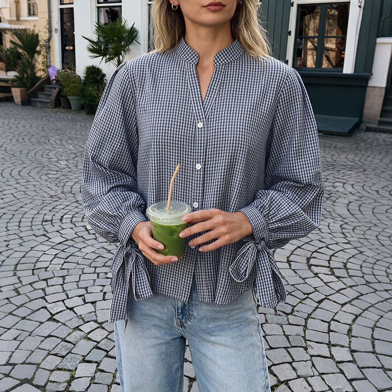 Plaid slit loose shirt