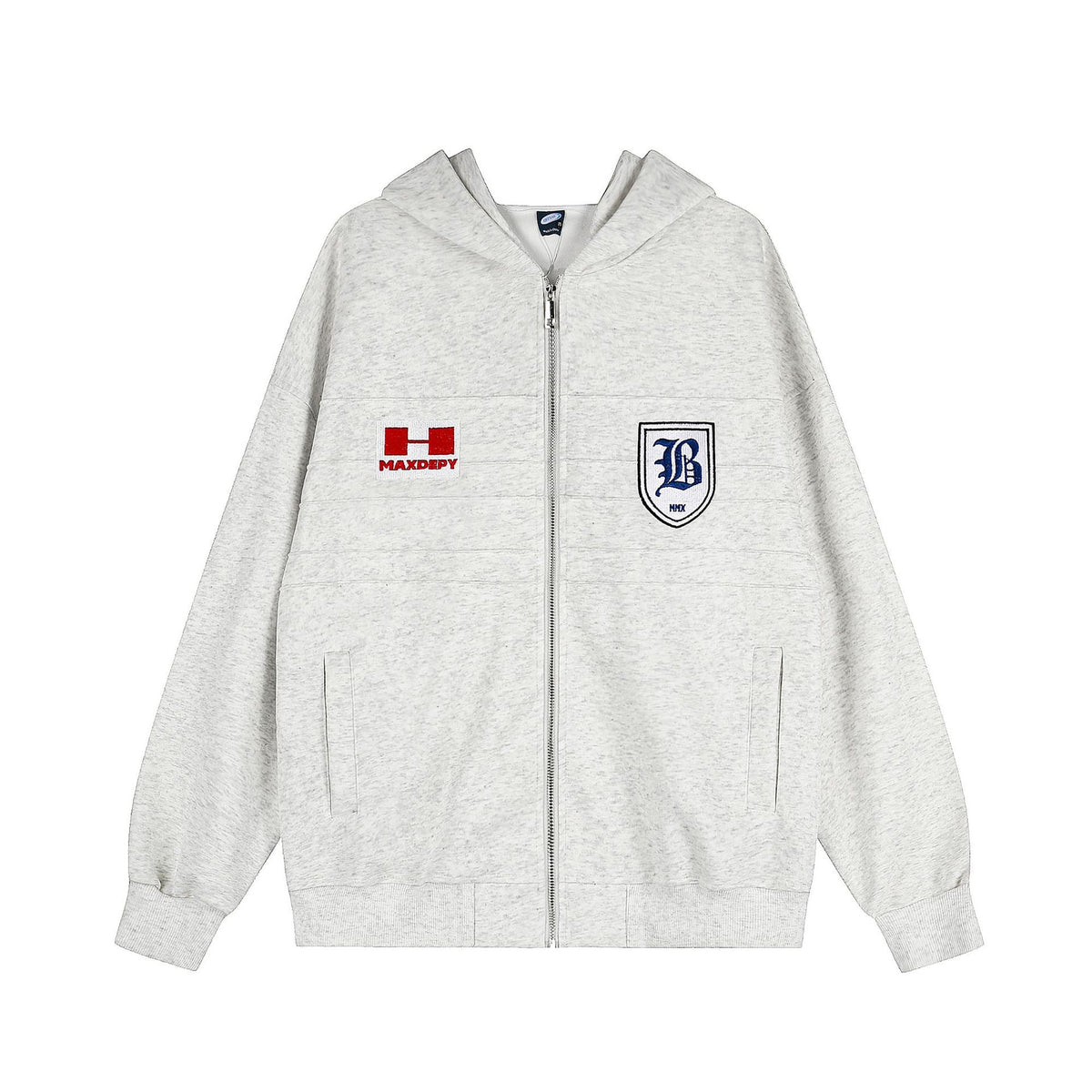 Emblem embroidery hooded cardigan sweatshirt zipper jacket