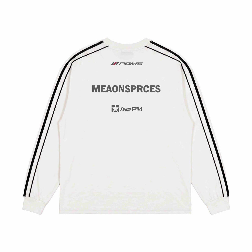 Motorcycle wind fabric letter-print round-neck loose-fitting long-sleeved T-shirt