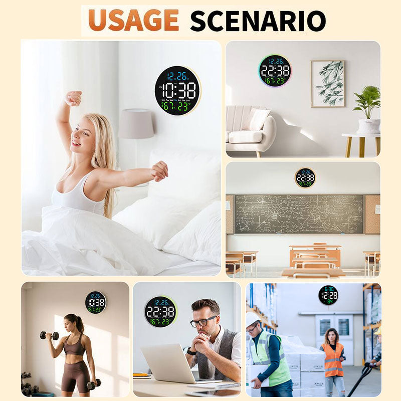 10 Inch Digital Wall Clock with Mood Light TEMP Humidity Date Week Timer Brightness Adjustment Remote DST LED Alarm Clock