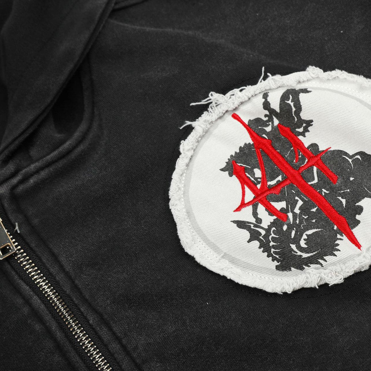 Hip hop patchwork embroidered hooded sweatshirt cardigan jacket