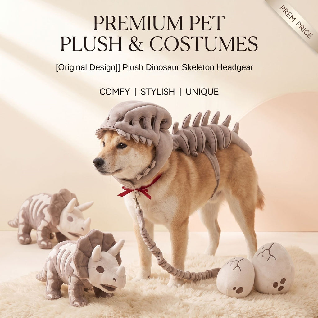 Realistic Dinosaur Skeleton Pet Hood Plush Mask Cosplay Photo Prop Hat