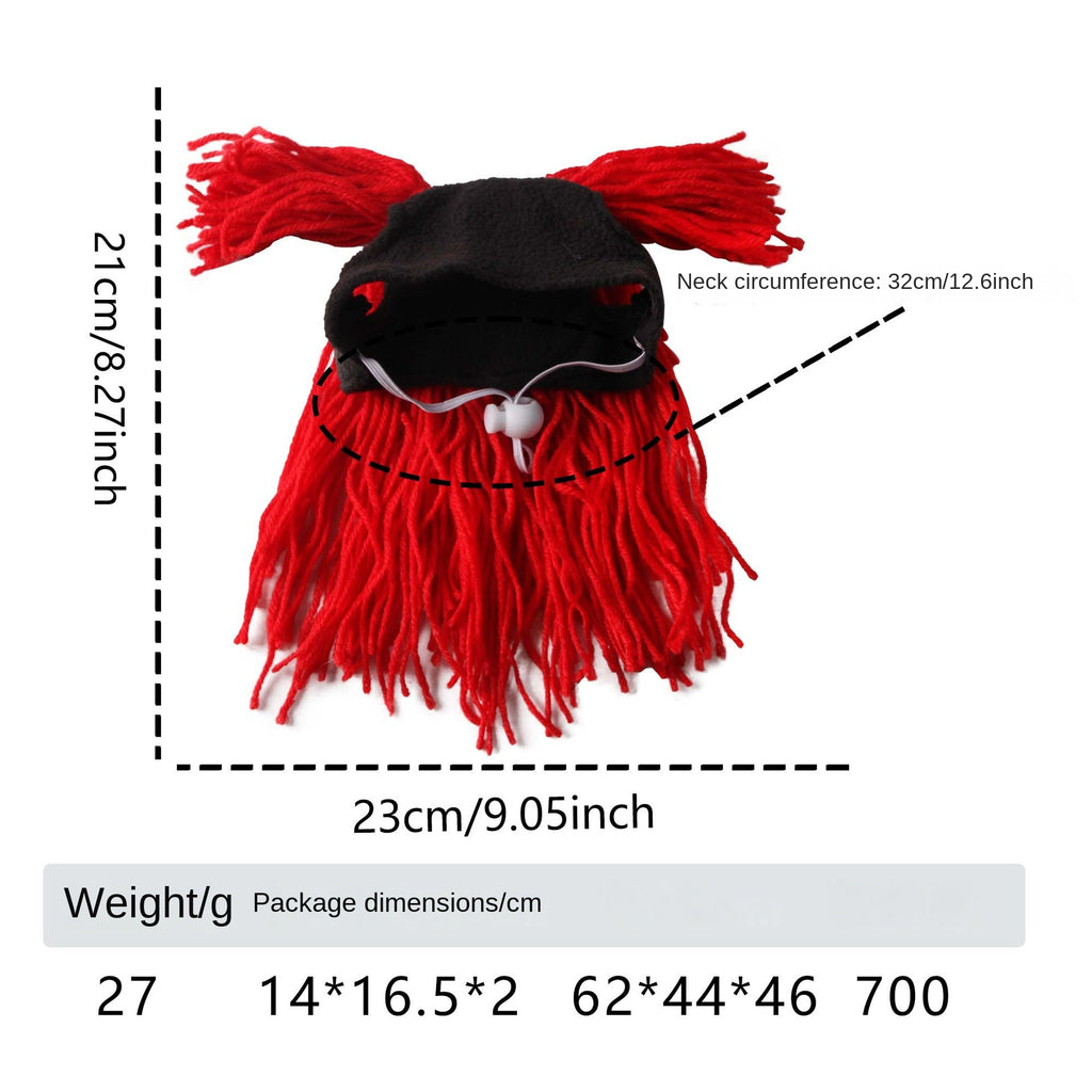 Pet wool hat for cats with funny double braided hairstyle
