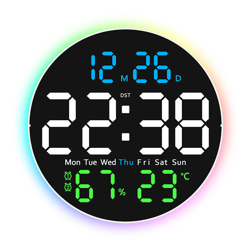 10 Inch Digital Wall Clock with Mood Light TEMP Humidity Date Week Timer Brightness Adjustment Remote DST LED Alarm Clock