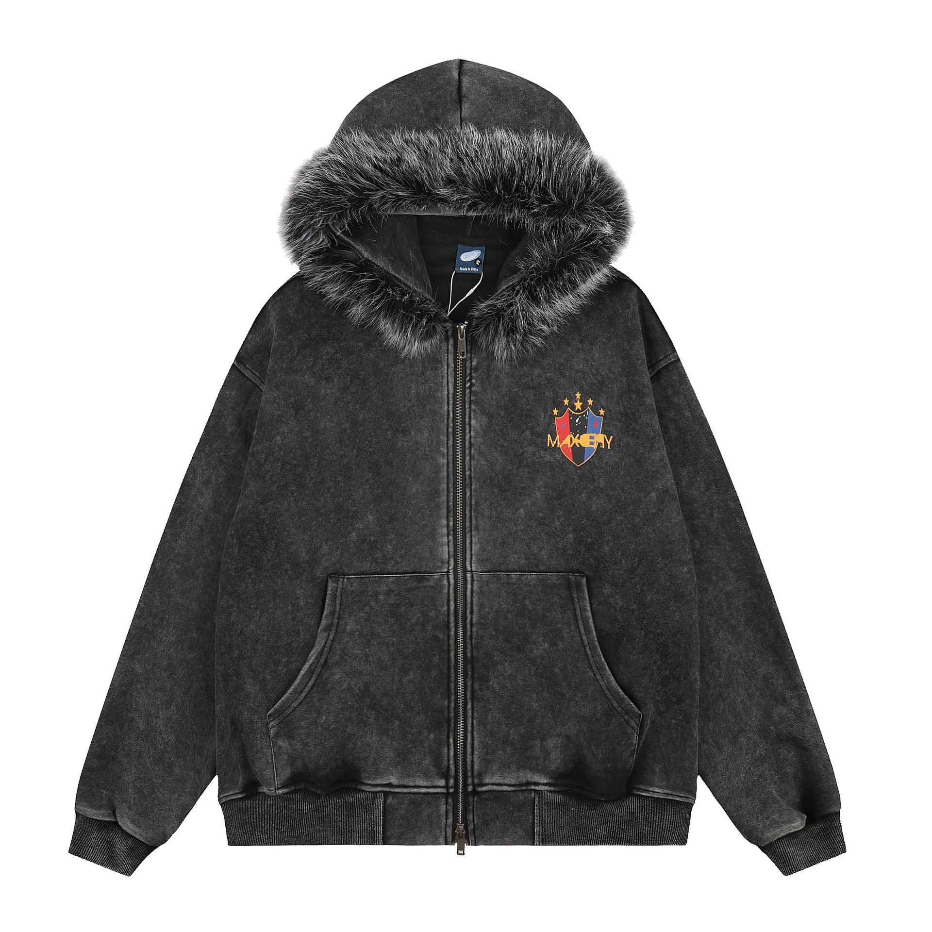 Hooded sweatshirt loose street zipper jacket