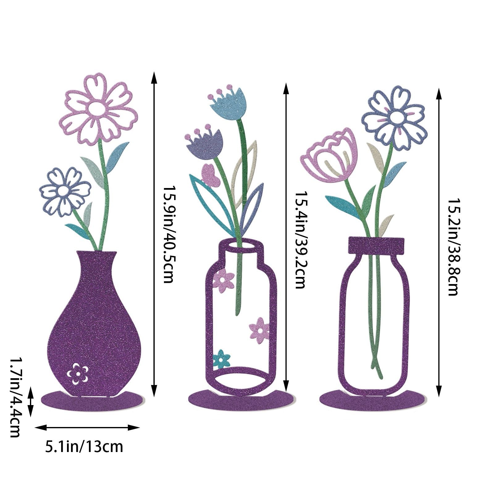 Wall Decoration Art Piece - 2D Flat Colorful Printed Vase with Flower Insert, Wall Silhouette for Living Room Interior Decor