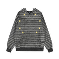 Star embroidered striped hooded sweatshirt casual jacket
