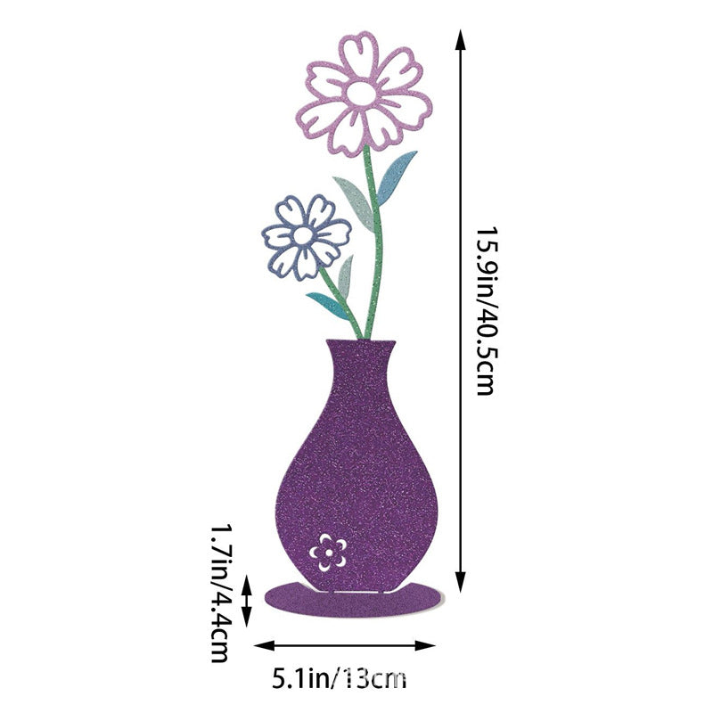 Wall Decoration Art Piece - 2D Flat Colorful Printed Vase with Flower Insert, Wall Silhouette for Living Room Interior Decor