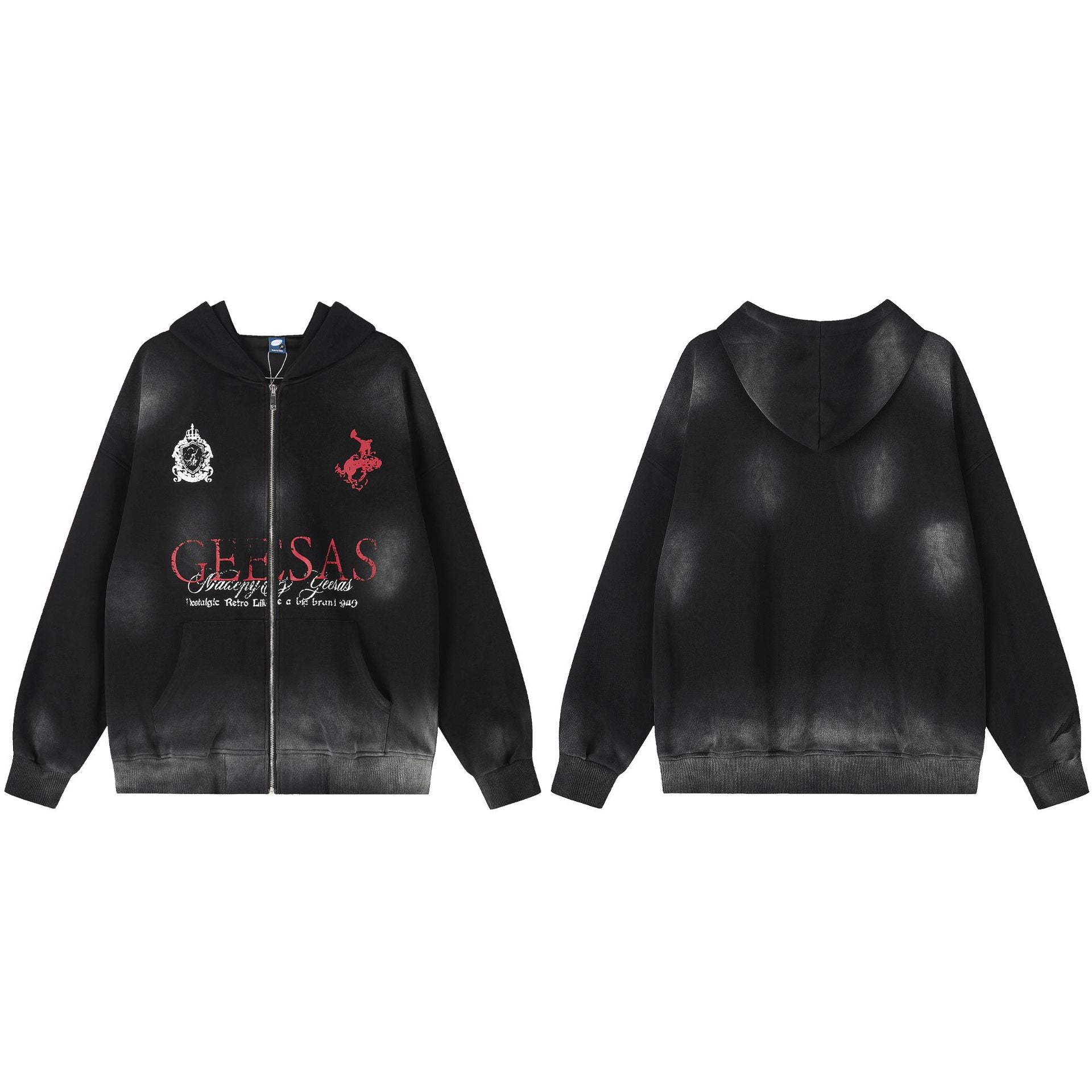 Letter washed hoodie cardigan versatile jacket