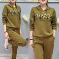 Stylish Rhinestone Embellished Loose Hooded Tracksuit Set for Women, Plus Size, Autumn and Spring, Slimming Design, Two-Piece Outfit