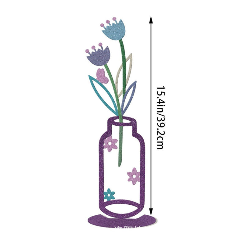 Wall Decoration Art Piece - 2D Flat Colorful Printed Vase with Flower Insert, Wall Silhouette for Living Room Interior Decor