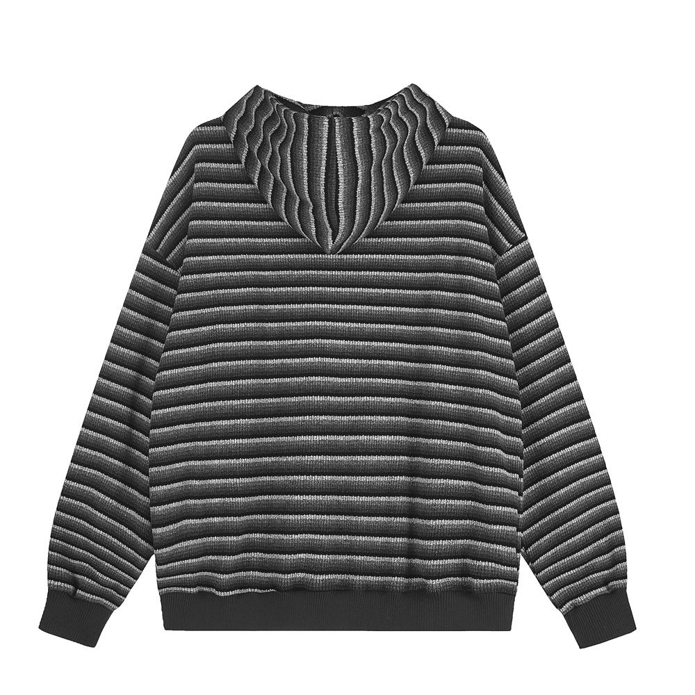 Loose striped hooded jacket sweatshirt